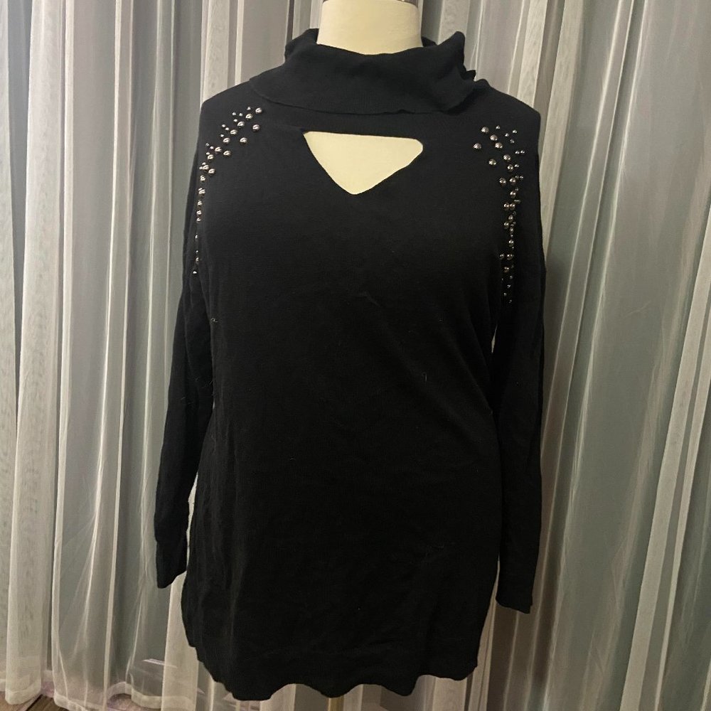 Lane Bryant black Key hole Turtle neck beaded top size 18/20